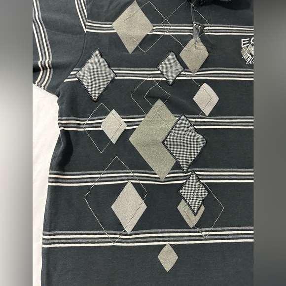 2000s ECKO EMBROIDERED POLO LARGE BLACK RHOMBUS STRIPED - Picture 3 of 15